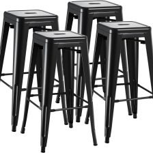 Furmax 30 Inches Metal Bar Stools Bar Height High Backless Stools Indoor Outdoor Stackable Kitchen Stools Set of 4 (Dark Black)