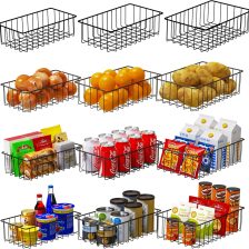 Joben Oligey 12 PACK (3 Szie) Small Wire Storage Baskets for Organizing,Pantry Organization Bins for Cabinets, Metal Basket for Kitchen, Bathroom Organizer (Black)