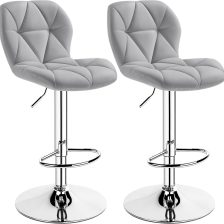 Yaheetech Grey Bar Stools Set of 2, PU Leather Bar Chairs with Backrest, Height Adjustable Swivel Island Stools for Bar, Kitchen Counter, Light Grey