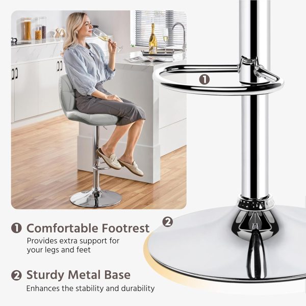 Yaheetech Grey Bar Stools Set of 2, PU Leather Bar Chairs with Backrest, Height Adjustable Swivel Island Stools for Bar, Kitchen Counter, Light Grey - Image 5