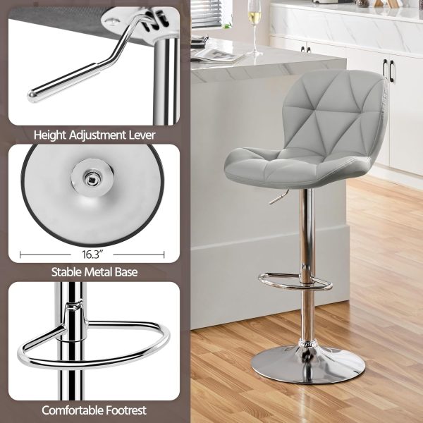 Yaheetech Grey Bar Stools Set of 2, PU Leather Bar Chairs with Backrest, Height Adjustable Swivel Island Stools for Bar, Kitchen Counter, Light Grey - Image 6