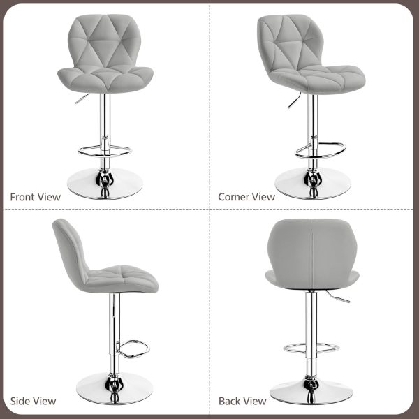 Yaheetech Grey Bar Stools Set of 2, PU Leather Bar Chairs with Backrest, Height Adjustable Swivel Island Stools for Bar, Kitchen Counter, Light Grey - Image 7