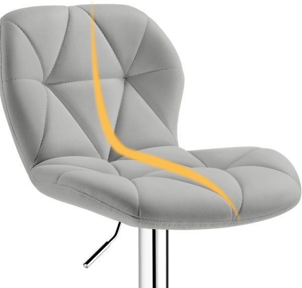Yaheetech Grey Bar Stools Set of 2, PU Leather Bar Chairs with Backrest, Height Adjustable Swivel Island Stools for Bar, Kitchen Counter, Light Grey - Image 8